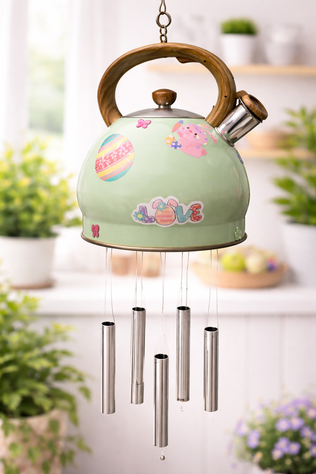 Easter Bunny Tea Kettle Wind Chime