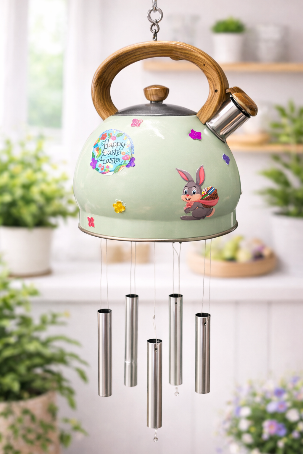 Easter Bunny Tea Kettle Wind Chime