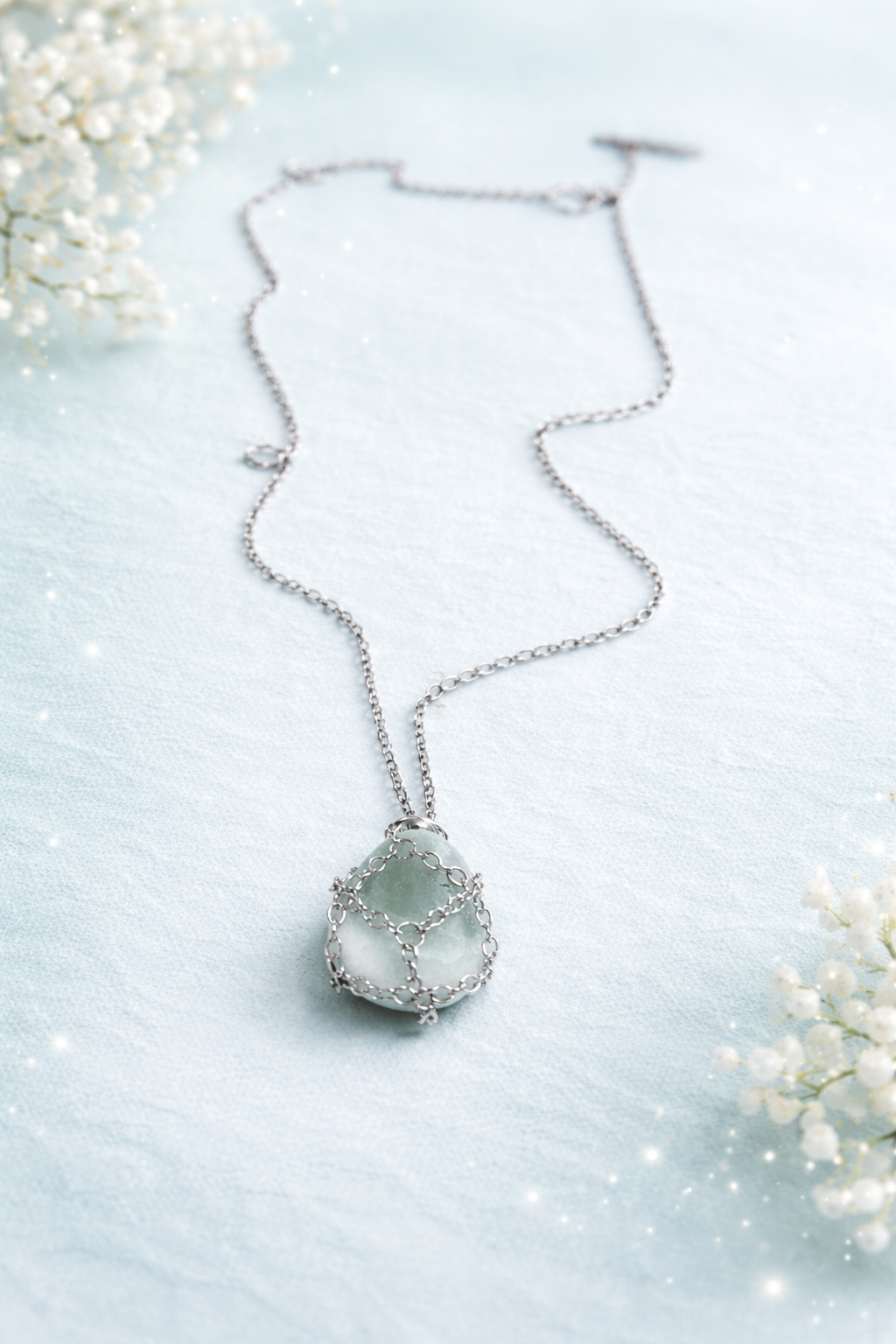 Raw Selenite Wire-Cage Necklace