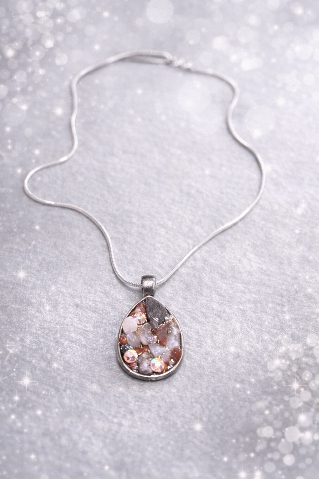 Crystal Chip Teardrop Pendant Necklace