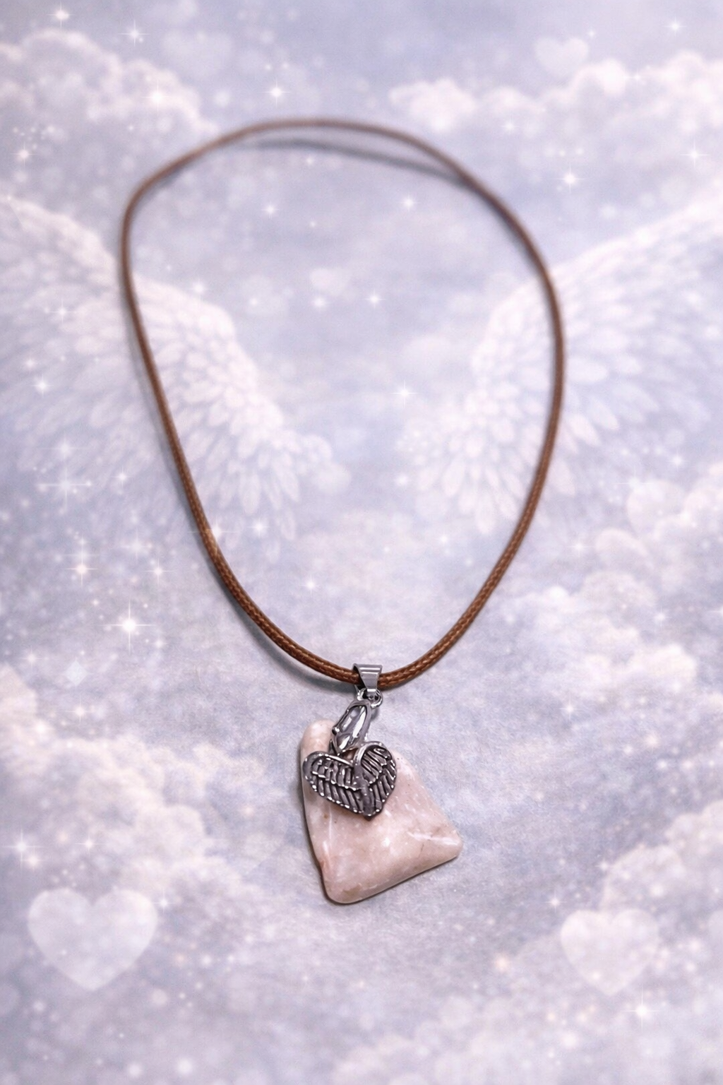 Rose Quartz Heart Angel Wings Necklace