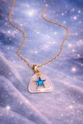 White Quartz Slab Blue Opal Star Charm Necklace